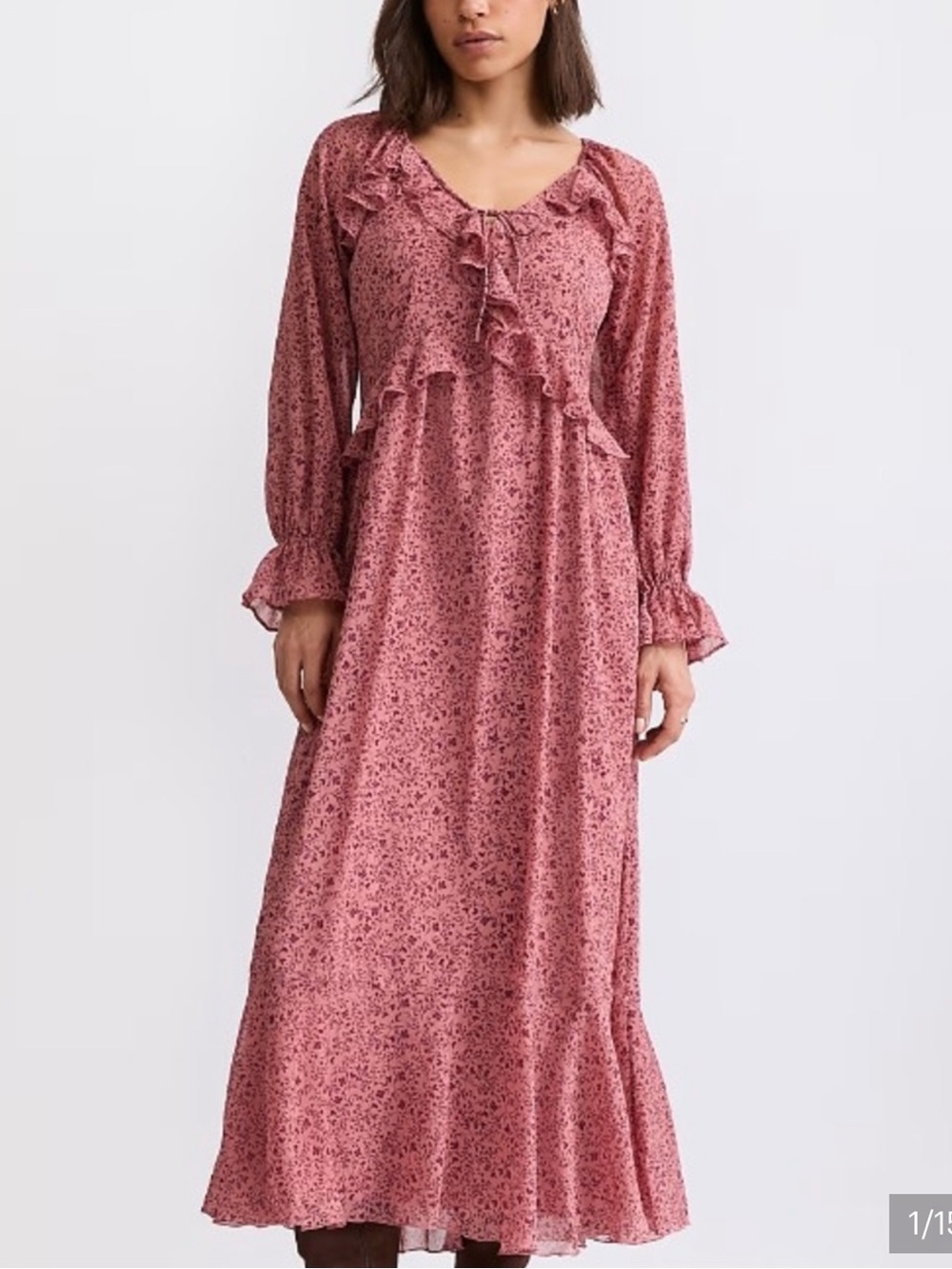 LOFT WOMENS PINK FLORAL RUFFLE SHEER MAXI DRESS NEW WITH TAGS SMALL PETITE